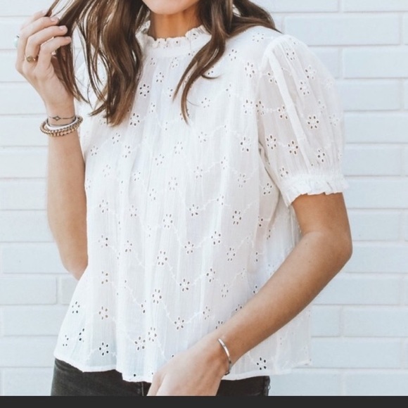 FREE PEOPLE Letters To Juliet Eyelet Top White Puff Sleeve Tie Back Boho Medium - Picture 4 of 8